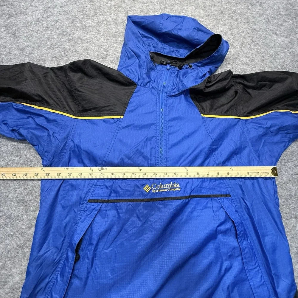 Columbia Packable Anorak Mens M Blue Black Hooded Windbreaker Jacket